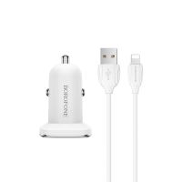 Автомобильное зарядное устройство USB Borofone BZ12 (2.4A/2 порта USB/кабель Lightning) <белый> ― Оптовый PromiseMobile