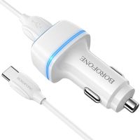 Автомобильное зарядное устройство USB Borofone BZ14 (2 порта/2.4A) + кабель Type-C <белый> ― Оптовый PromiseMobile