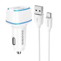 Автомобильное зарядное устройство USB Borofone BZ14 (2.4A/2 порта/кабель MicroUSB) <белый> ― Оптовый PromiseMobile