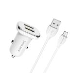 Автомобильное зарядное устройство USB Borofone BZ12 (2.4A/2 порта USB/кабель MicroUSB) <белый>