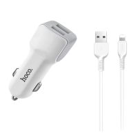 Автомобильное зарядное устройство USB Hoco Z23 (2 порта/2.4A) + кабель lightning <белый> ― Оптовый PromiseMobile