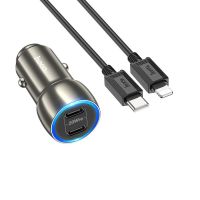 Автомобильное зарядное устройство USB-C Hoco Z48 (40W/QC3.0/PD/2 порта/кабель USB-C-Lightning) <серый> ― Оптовый PromiseMobile
