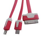 Кабель USB 3 в 1 iPhone 2 + iPhone lightning + MicroUSB плоский узкий <красный>