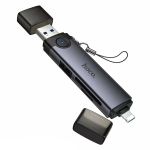 Кард-ридер Hoco HB56A для портов USB+Lightning (USB/SD/MicroSD) <серый>