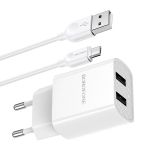 Сетевое зарядное устройство USB Borofone BA53A (2.1A/2 порта USB/кабель Micro USB) <белый>