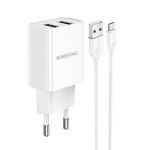 Сетевое зарядное устройство USB Borofone BA53A (2.1A/2 порта USB/кабель Micro USB) <белый>