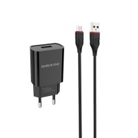 Сетевое зарядное устройство USB Borofone BA20A (2.1A + кабель MicroUSB) <черный> ― Оптовый PromiseMobile