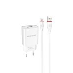 Сетевое зарядное устройство USB Borofone BA20A (2.1A/кабель Lightning) <белый>