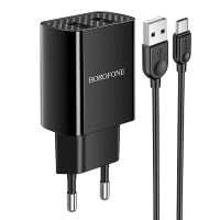 Сетевое зарядное устройство USB Borofone BA53A (2.1A/2 порта USB/кабель Type-C) <черный> ― Оптовый PromiseMobile