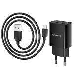 Сетевое зарядное устройство USB Borofone BA53A (2.1A/2 порта USB/кабель Type-C) <черный>