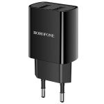 Сетевое зарядное устройство USB Borofone BA53A (2.1A/2 порта USB/кабель Type-C) <черный>