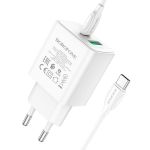 Сетевое зарядное устройство USB Borofone BA67A (20W/порт USB-C PD/QC3.0/кабель USB-C-Type-C) <белый>