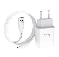 Сетевое зарядное устройство USB Hoco С73A (2 порта/2.4A) + кабель microUSB <белый> ― Оптовый PromiseMobile
