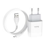 Сетевое зарядное устройство USB Hoco С73A (2 порта/2.4A) + кабель microUSB <белый>