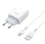 Сетевое зарядное устройство USB Hoco С73A (2 порта/2.4A) + кабель microUSB <белый>