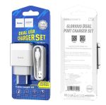 Сетевое зарядное устройство USB Hoco С73A (2 порта/2.4A) + кабель microUSB <белый>