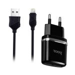 Сетевое зарядное устройство USB Hoco C12 (2 порта/2.4A) + кабель Lightning <черный>
