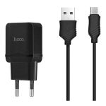 Сетевое зарядное устройство USB Hoco C12 (2 порта/2.4A) + кабель MicroUSB <черный>