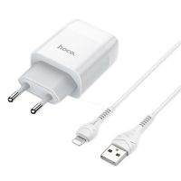 Сетевое зарядное устройство USB Hoco C72A (2.1A/кабель Lightning) <белый> ― Оптовый PromiseMobile