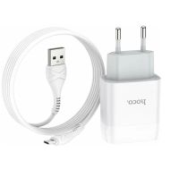 Сетевое зарядное устройство USB Hoco C73A (2.4A/2 порта/кабель MicroUSB) <белый> ― Оптовый PromiseMobile