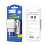 Сетевое зарядное устройство USB Hoco C73A (2.4A/2 порта/кабель MicroUSB) <белый>