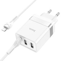 Сетевое зарядное устройство USB Hoco N21 (30W/QC3.0/порт USB-C PD/кабель USB-C-Lightning) <белый> ― Оптовый PromiseMobile