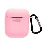 Чехол для кейса наушников Apple AirPods, AirPods 2 силиконовый с карабином <розовый>