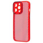 Чехол для Apple iPhone 13 Pro пластиковый вставка под карбон <красный>