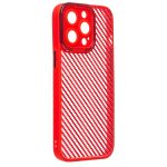 Чехол для Apple iPhone 13 Pro пластиковый вставка под карбон <красный>