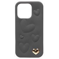 Чехол для Apple iPhone 14 Pro силиконовый 3D сердце <серый> ― Оптовый PromiseMobile