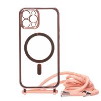 Чехол для Apple iPhone 12 Pro силиконовый MagSafe на ремешке <розовое золото> ― Оптовый PromiseMobile