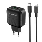 Сетевое зарядное устройство USB Borofone BA46A (3А/QC3.0/PD/кабель Lightning) <черный>