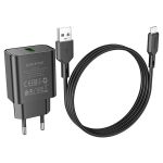 Сетевое зарядное устройство USB Borofone BA72A (QC3.0/18W/кабель MicroUSB) <черный>