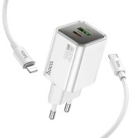 Сетевое зарядное устройство USB Hoco N46 (3A/20W/кабель Lightning) <белый> ― Оптовый PromiseMobile