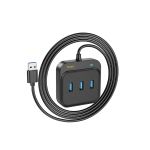 Адаптер Type-C Hoco HB35 Gigabit Ethernet (3 порта USB 3.0/RJ45/1.2 м) <черный>