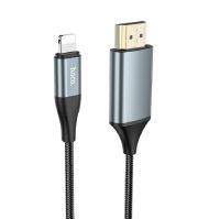 Кабель Apple iPhone Lightning - HDMI Hoco UA15 (1080р HD, оплетка нейлон, 2 м) <серый> ― Оптовый PromiseMobile