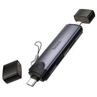 Кард-ридер Hoco HB56B для портов USB-C+Lightning (USB/SD/MicroSD) <серый> ― Оптовый PromiseMobile