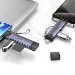 Кард-ридер Hoco HB56B для портов USB-C+Lightning (USB/SD/MicroSD) <серый>