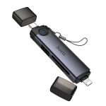 Кард-ридер Hoco HB56B для портов USB-C+Lightning (USB/SD/MicroSD) <серый>