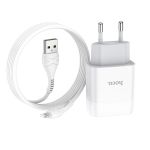 Сетевое зарядное устройство USB Hoco C73A (2.4A/2 порта/кабель Lightning) <белый>