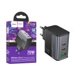 Сетевое зарядное устройство USB Hoco CS75A (70W/QC3.0/2USB-C) <черный>