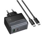 Сетевое зарядное устройство USB Type-C Hoco CS74A (45W/QC3.0/PD/кабель Type-C-Type-C) <черный>