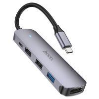 USB HUB для порта USB-C Hoco HB27 (HDMI/3USB/PD/0.13 метра) <серый> ― Оптовый PromiseMobile