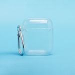 Чехол для кейса наушников Apple AirPods, AirPods 2 силиконовый с карабином <прозрачный>